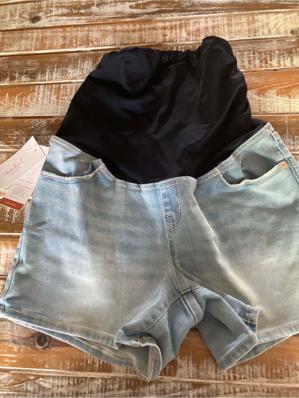Isabel Marant Light Blue Denim Maternity Shorts with Black Waist Panel